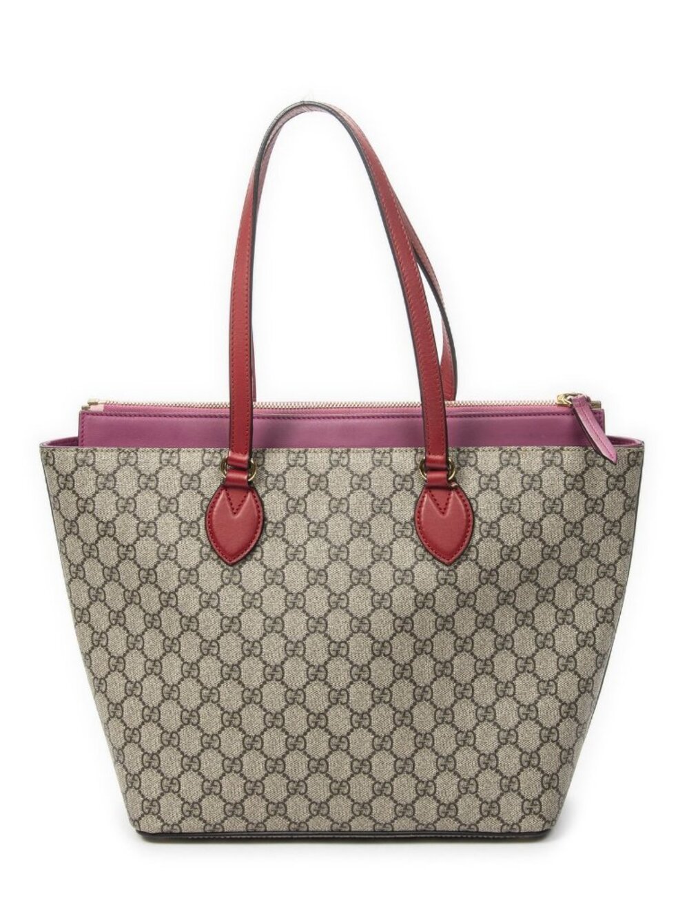 Gucci Zip Bucket Tote Beige Pink Red Supreme Canvas - Picture 5 of 10